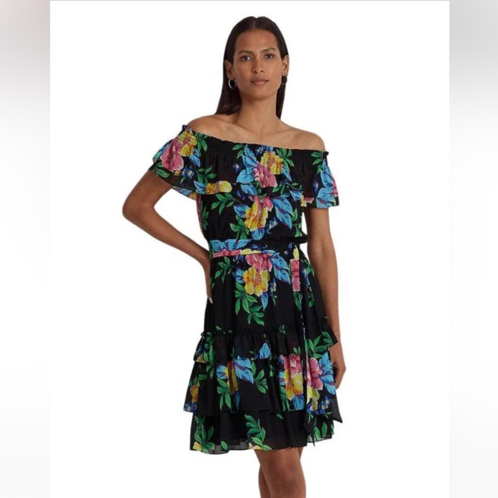 Lauren Ralph Lauren Women’s Floral Georgette Off the Shoulder Dress Sz 4
